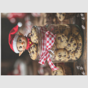 Decoupage Elf oben auf eine Schokolade Cookie Jar Seidenpapier