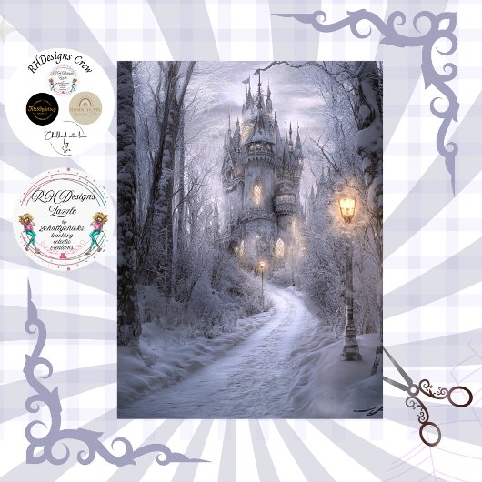 Decoupage Enchanted Winter Irish Princess Castle Seidenpapier