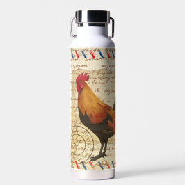 Decoupage Ephemera Rooster Barfarm Wasserflasche Trinkflasche