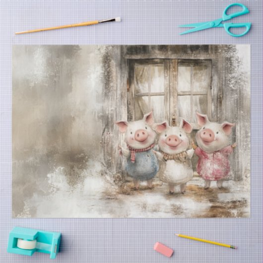Decoupage Fairytale Whimsical Pigs Storybook Seidenpapier (Basteln)