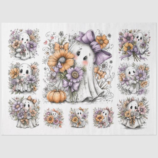 Decoupage Fall Floral Ghosts - Mehrere Größen Seidenpapier (Vorderseite)