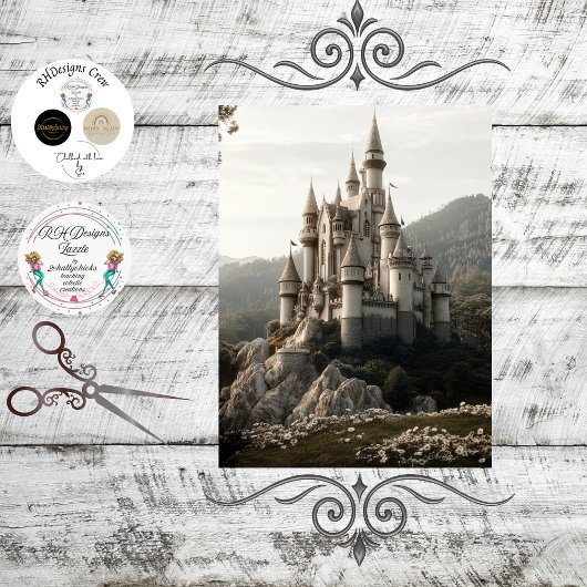 Decoupage Fantasy Castle Ireland Mountains  Seidenpapier