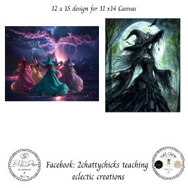 Decoupage Fantasy Dancing Witches 11x14 Canvas Seidenpapier