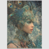 Decoupage Fantasy Pfau Frau Teals Federn Seidenpapier (Vorderseite)