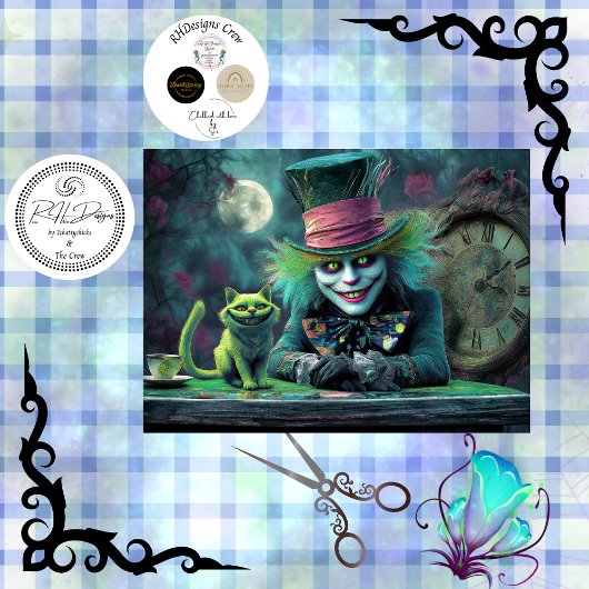 Decoupage Fantasy Tea Party Alice Wonderland Cat Seidenpapier