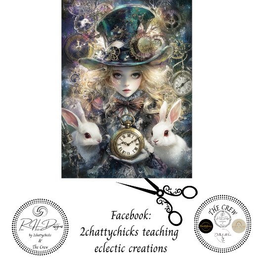 Decoupage Fantasy Timekeeper Girl and White Rabbit Seidenpapier