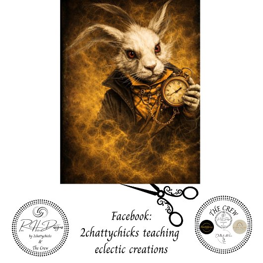 Decoupage Fantasy White Rabbit Timekeeper Art Seidenpapier