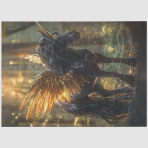 Decoupage Fantasyland Black Unicorn Gold Wings Seidenpapier