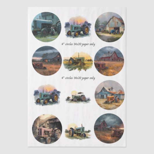 Decoupage Farm Life 4" Coaster Set Rustic Seidenpapier (Vorderseite)