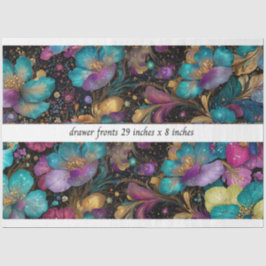 Decoupage Floral Drawer Front 29x8 Purple Gold Seidenpapier