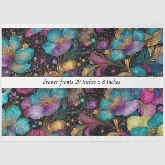 Decoupage Floral Drawer Front 29x8 Purple Gold Seidenpapier (Vorderseite)