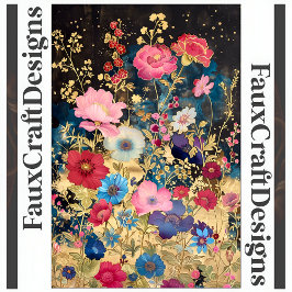 Decoupage Floral Fantasy Blume Gold Black L 131 Seidenpapier