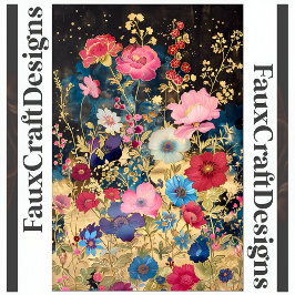 Decoupage Floral Fantasy Blume Gold Black R 131 Seidenpapier