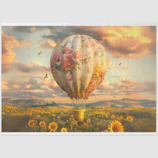 Decoupage Floral Sunflower Hot Air Ballonfahrt Seidenpapier (Vorderseite)