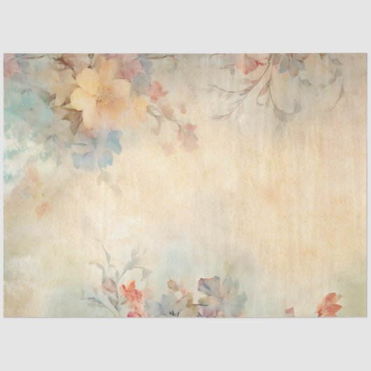 Decoupage Floral Tan Vermillion Blassgelbes Blau | Seidenpapier (Vorderseite)