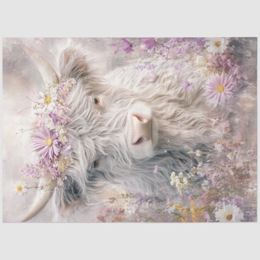 Decoupage Fluffy Highland Cow Crown Blume Seidenpapier (Vorderseite)