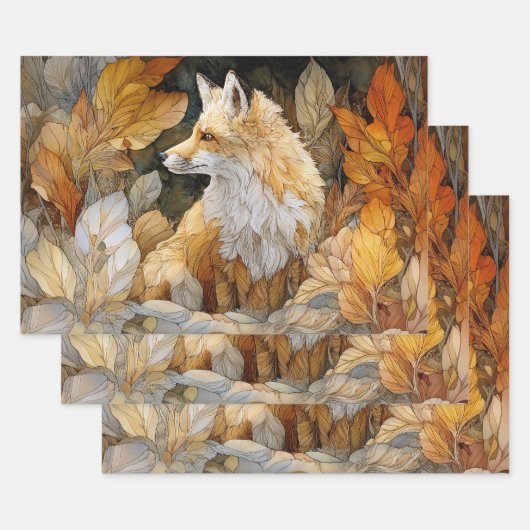 Decoupage Fox with Autumn Leaves Art Nouveau Geschenkpapier Set (Set)