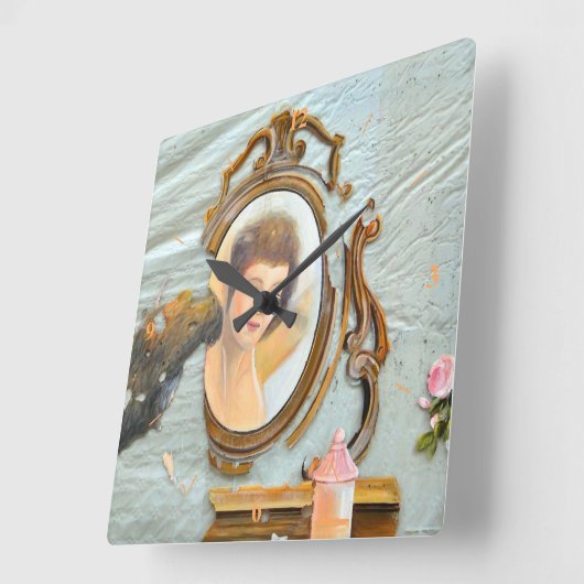 Decoupage Francais. Quadratische Wanduhr (Winkel)