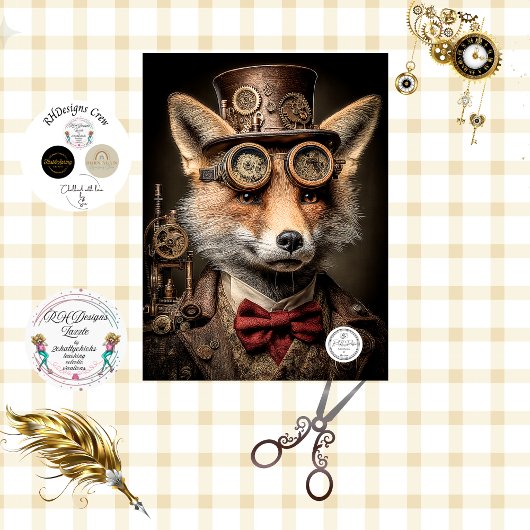 Decoupage Französisch-kanadischer Steampunk-Fuchs Seidenpapier
