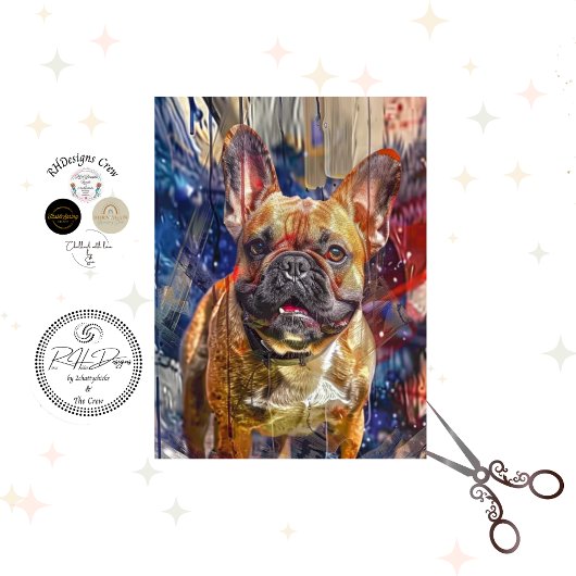 Decoupage French Bulldog Abstract Furniture Art Seidenpapier