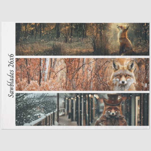 Decoupage Fuchs Wald Szenen Handsäge Paneele  Seidenpapier (Vorderseite)
