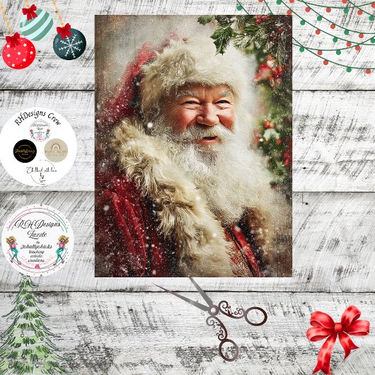 Decoupage funkelnder Weihnachtsmann  Seidenpapier