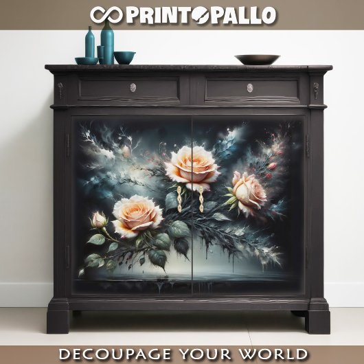 Decoupage - Gelbe Rosen auf schwarz - Seidenpapier