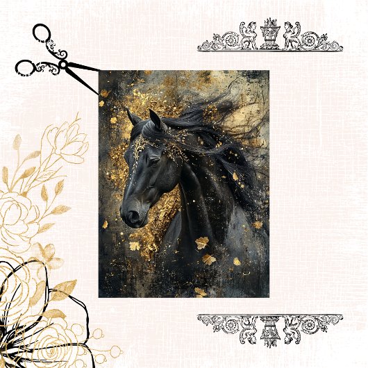 Decoupage Golden Majestät Black Hallion Seidenpapier