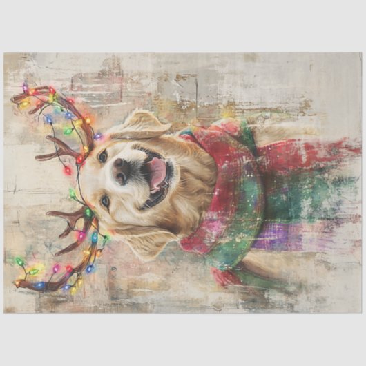 Decoupage Golden Retriever Antlers Colored Scarf Seidenpapier (Vorderseite)