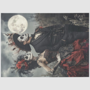 Decoupage Gothic Couple bedruckt Schwarz Rot & Mon Seidenpapier