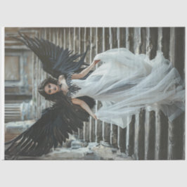 Decoupage Gothic Good Angel White Dress Black Wing Seidenpapier