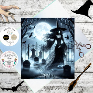 Decoupage Gothic Hexe Friedhof Kunstwerk Seidenpapier