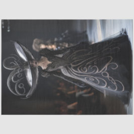 Decoupage Gothic High Fashion Modell Black Gown Seidenpapier