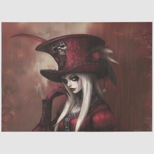 Decoupage Gothic Lady in RED Seidenpapier (Vorderseite)