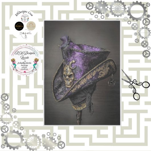 Decoupage Gothic Pirate Tricorn Lila Hat Seidenpapier