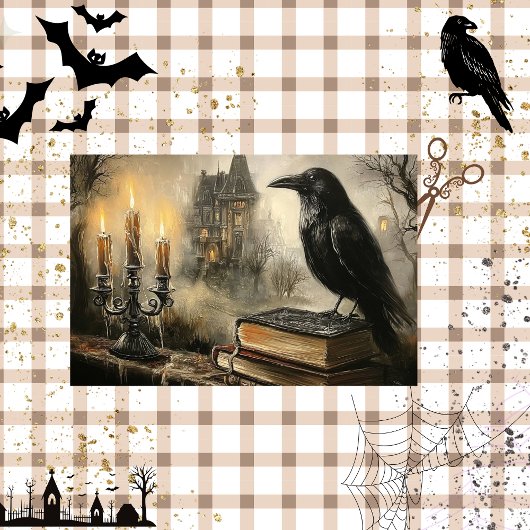 Decoupage Gothic Raven Spuk Mansion Foggy Seidenpapier