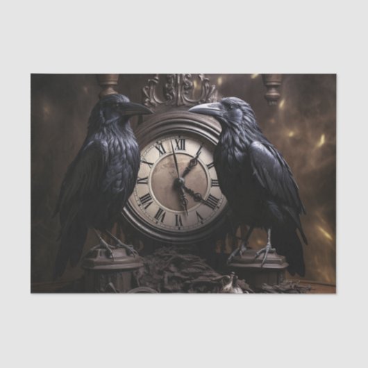 Decoupage Gothic Ravens mit Uhr Seidenpapier (Vorderseite)