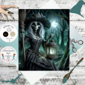 Decoupage Gothic Skeletal Witch in Forest  Seidenpapier