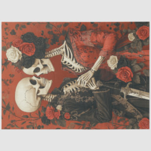 Decoupage Gothic Skeleton Couple in Rot & Schwarz Seidenpapier