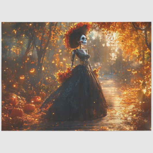 Decoupage Gothic Skeleton Elaborate Black Dress Seidenpapier (Vorderseite)