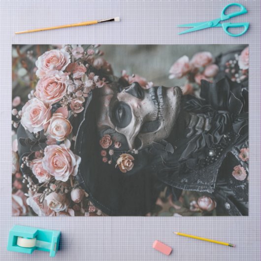 Decoupage Gothic Skeleton Maske Rosa Blume Seidenpapier (Basteln)