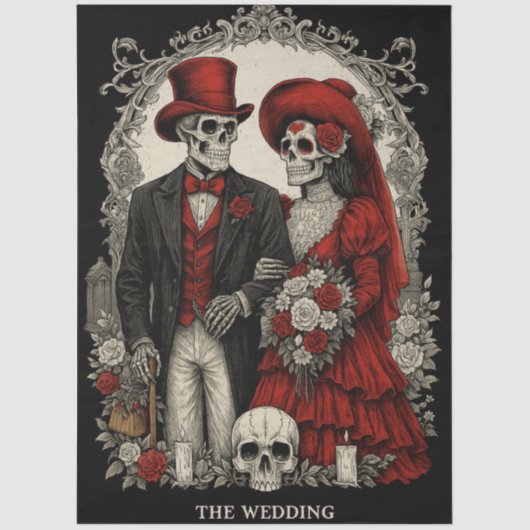 Decoupage Gothic Skeleton Wedding In Red Black  Seidenpapier (Vorderseite)