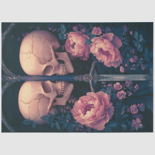 Decoupage Gothic Skeletons Schwert Peach Blume Seidenpapier (Vorderseite)