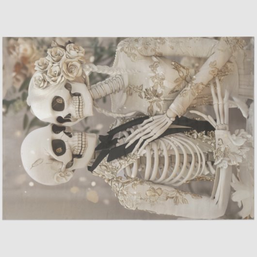 Decoupage Gothic White Glass Skeleton Couple Wed Seidenpapier (Vorderseite)