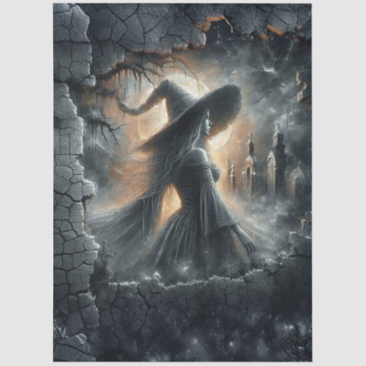 Decoupage Gothic Witch Moonlight Forest Scene Seidenpapier (Vorderseite)