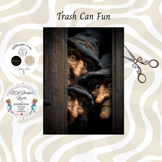 Decoupage Gothic Witches Peeking Art  Seidenpapier