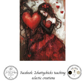 Decoupage Gothic Woman Red Dress Valentine Herz Seidenpapier