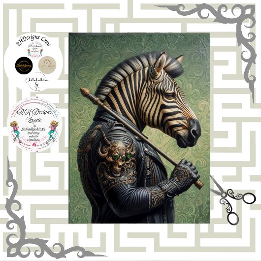 Decoupage Gothic Zebra Warrior Seidenpapier