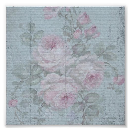 Decoupage, grau aquamarin, blumenreich, Shabby Chi Fotodruck (Vorne)