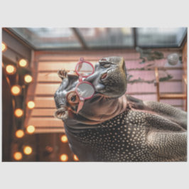 Decoupage Gray Hippo mit großer rosa Brille Seidenpapier